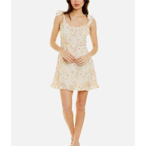 New 70°F/21°C Womans Sz Large Ivory Floral Printed‎ Short Dress Tie NWT